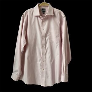 Jos A Bank Travelers Collection Dress Shirt Men 16 1/2-35 Pink Striped Button Up